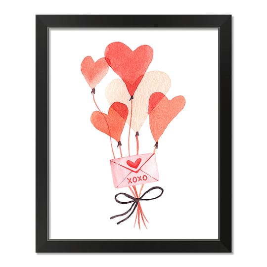 Valentine&#x27;s Balloon &#x26; Note Black Framed Print Under Plexiglass